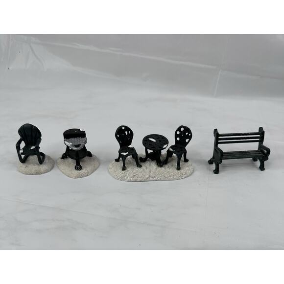 Christmas Village Grill Bench Chair Outside Furniture Set Accessories - Picture 1 of 4